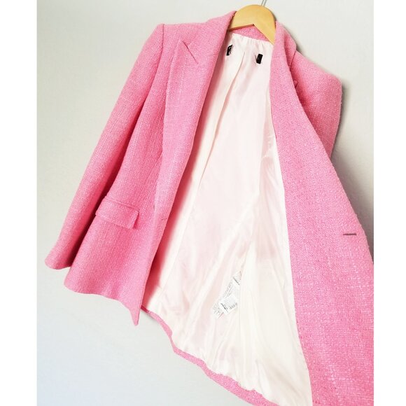 Zara Pink Tweed Textured Double Breasted Blazer Jacket Size S 7553/687 Barbie - Picture 12 of 16